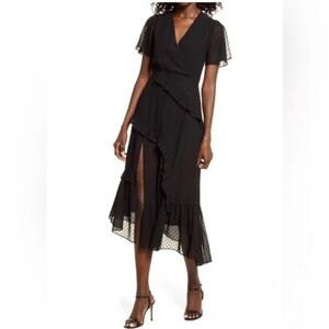 LuLu’s Women’s Elegant Swiss Dot Black Ruffled Dress Size XS